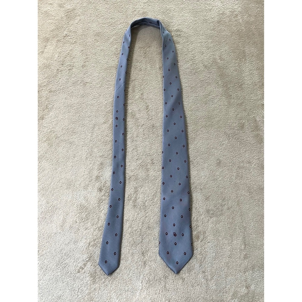 Christian Dior Vintage Mens Silk Blend Tie Blue Gray Burgundy